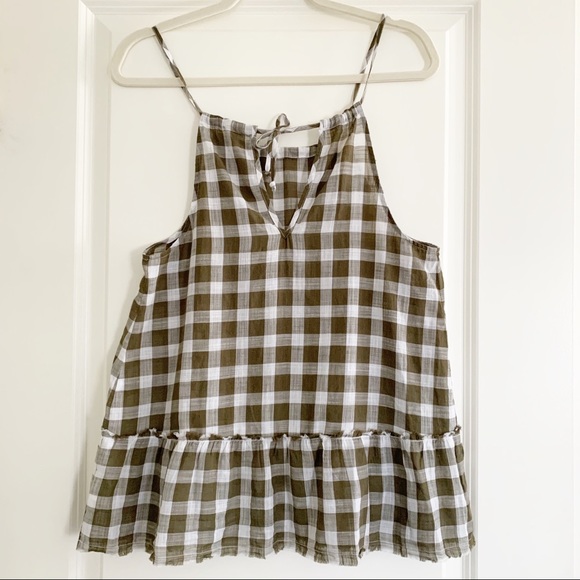 Anthropologie Cloth & Stone Gingham Top XS keyhole - Picture 4 of 8